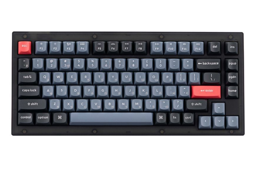 Keychron Клавиатура механическая V1 84Key, Gateron G PRO Red, USB-A, Hot-Swap, QMK, EN/UKR, RGB, Frosted Black